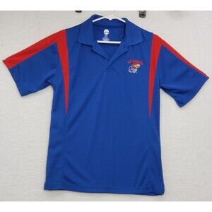 KU polo Kansas Jayhawks  mens shirt Size Small Blue and Red Embroidered NCAA